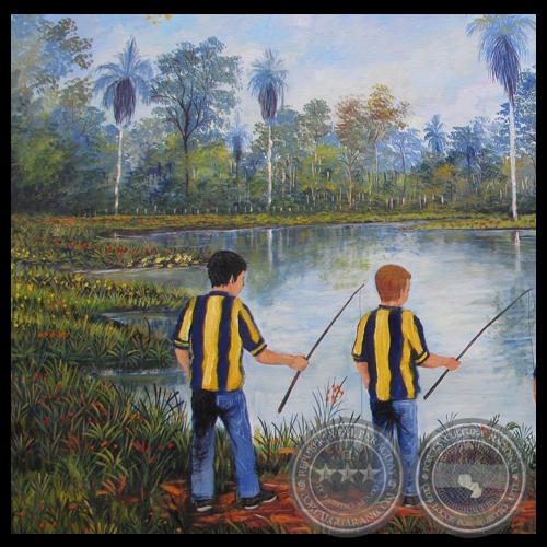 LUQUEÑITOS PESCANDO, 2011  - Óleo de CLAUDIA VERA